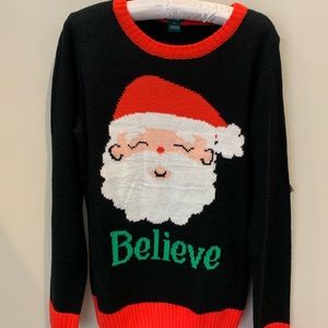 Santa Face Christmas sweater women’s Large Believe